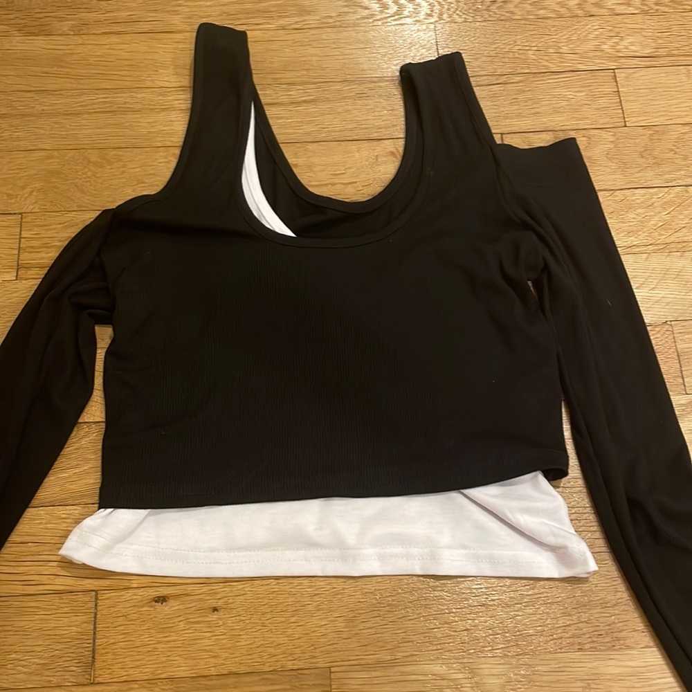 layered black and white crop top